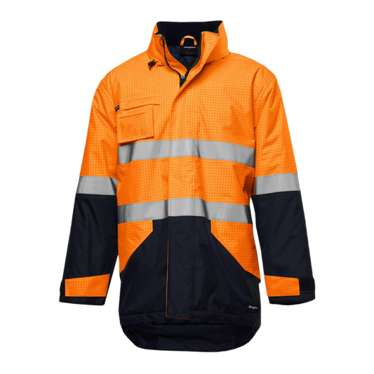 KingGee Men's Hi-Vis Anti Static Waterproof Reflective Work Jacket - Orange/Navy