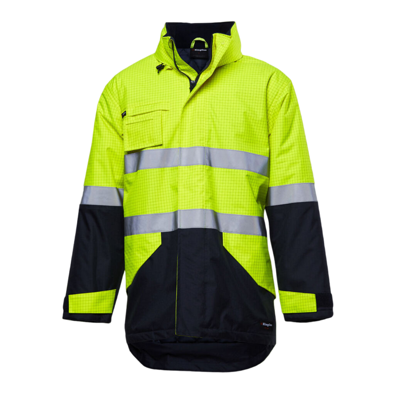 KingGee Men's Hi-Vis Anti Static Waterproof Reflective Work Jacket - Yellow/Navy