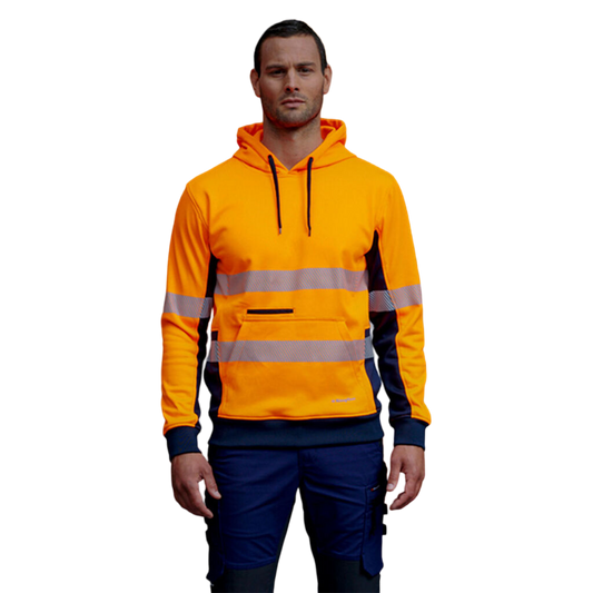 KingGee Men's Hi-Vis Reflective Pullover Hoodie - Orange/Navy