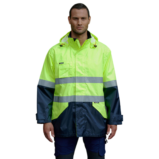 KingGee Men's Originals Waterproof Hi-Vis Reflective Lightweight Jacket - Yellow/Navy