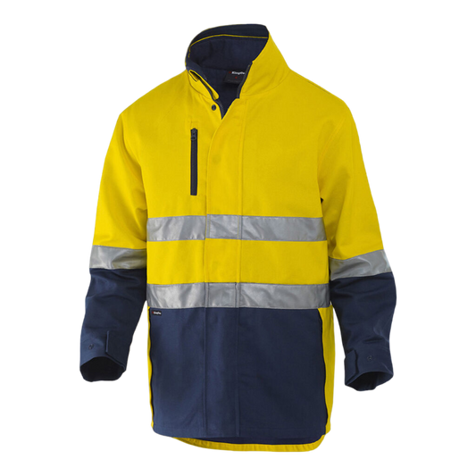 KingGee Men's Originals 3 In 1 Hi-Vis Cotton Drill Reflective Work Jacket - Yellow/Navy