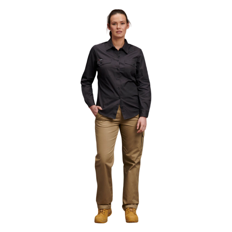 KingGee Women's Workcool 2 Long Sleeve Ripstop Work Shirt - Charcoal