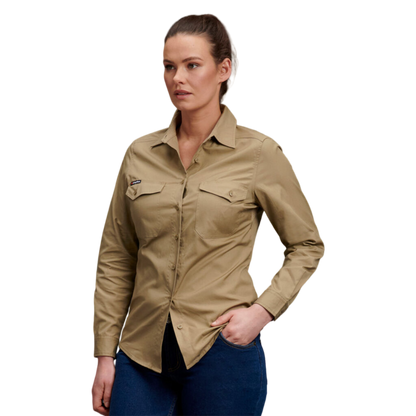 KingGee Women's Workcool 2 Long Sleeve Ripstop Work Shirt - Khaki