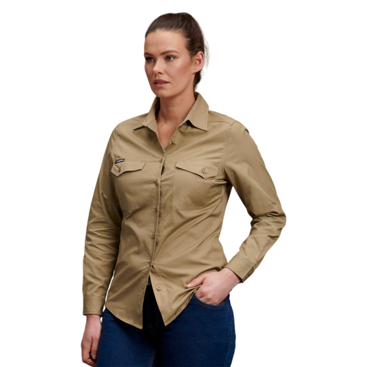 KingGee Women's Workcool 2 Long Sleeve Ripstop Work Shirt - Khaki