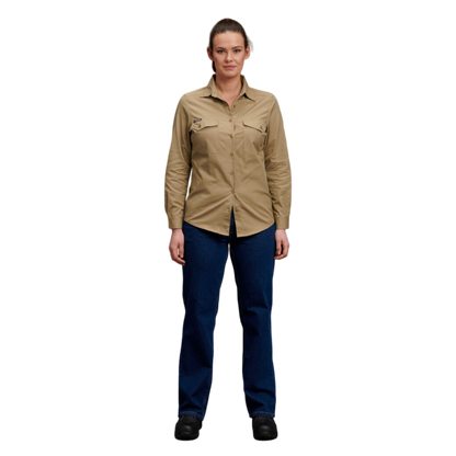 KingGee Women's Workcool 2 Long Sleeve Ripstop Work Shirt - Khaki