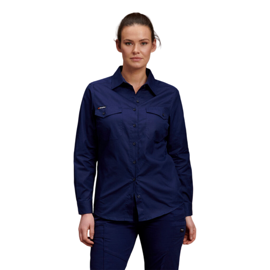 KingGee Women's Workcool 2 Long Sleeve Ripstop Work Shirt - Navy