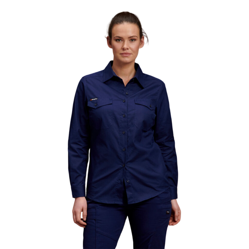 KingGee Women's Workcool 2 Long Sleeve Ripstop Work Shirt - Navy
