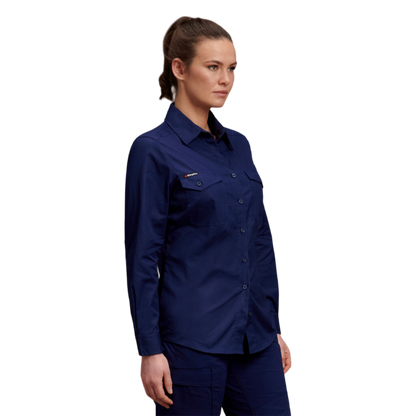 KingGee Women's Workcool 2 Long Sleeve Ripstop Work Shirt - Navy