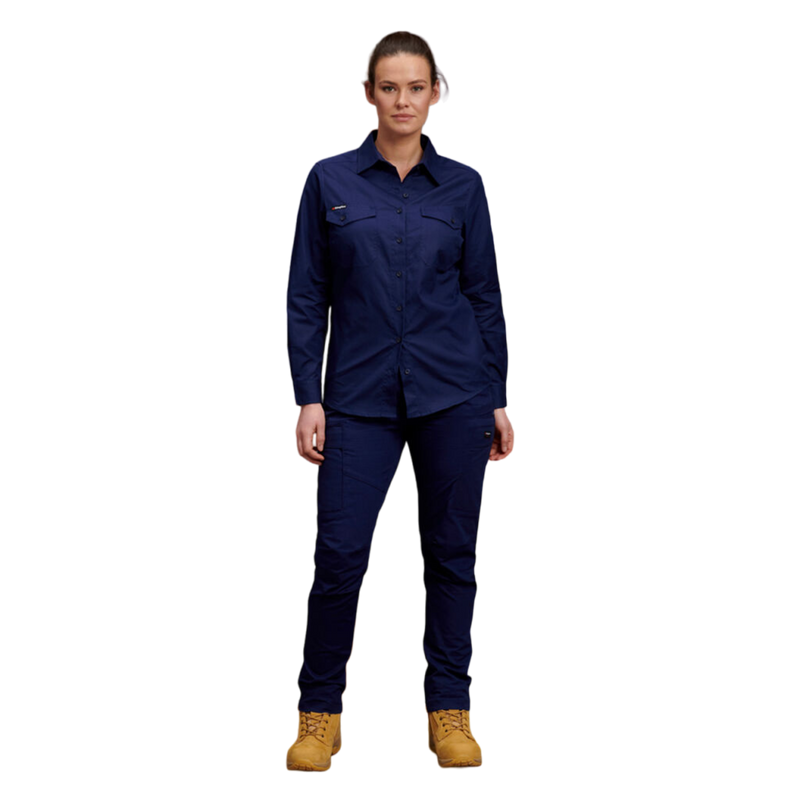 KingGee Women's Workcool 2 Long Sleeve Ripstop Work Shirt - Navy