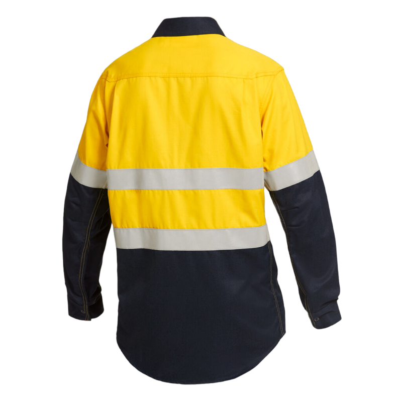 KingGee Men's Shieldtec Lenzing Fr Hi-Vis Spliced Open Front Taped Shirt - Yellow/Navy