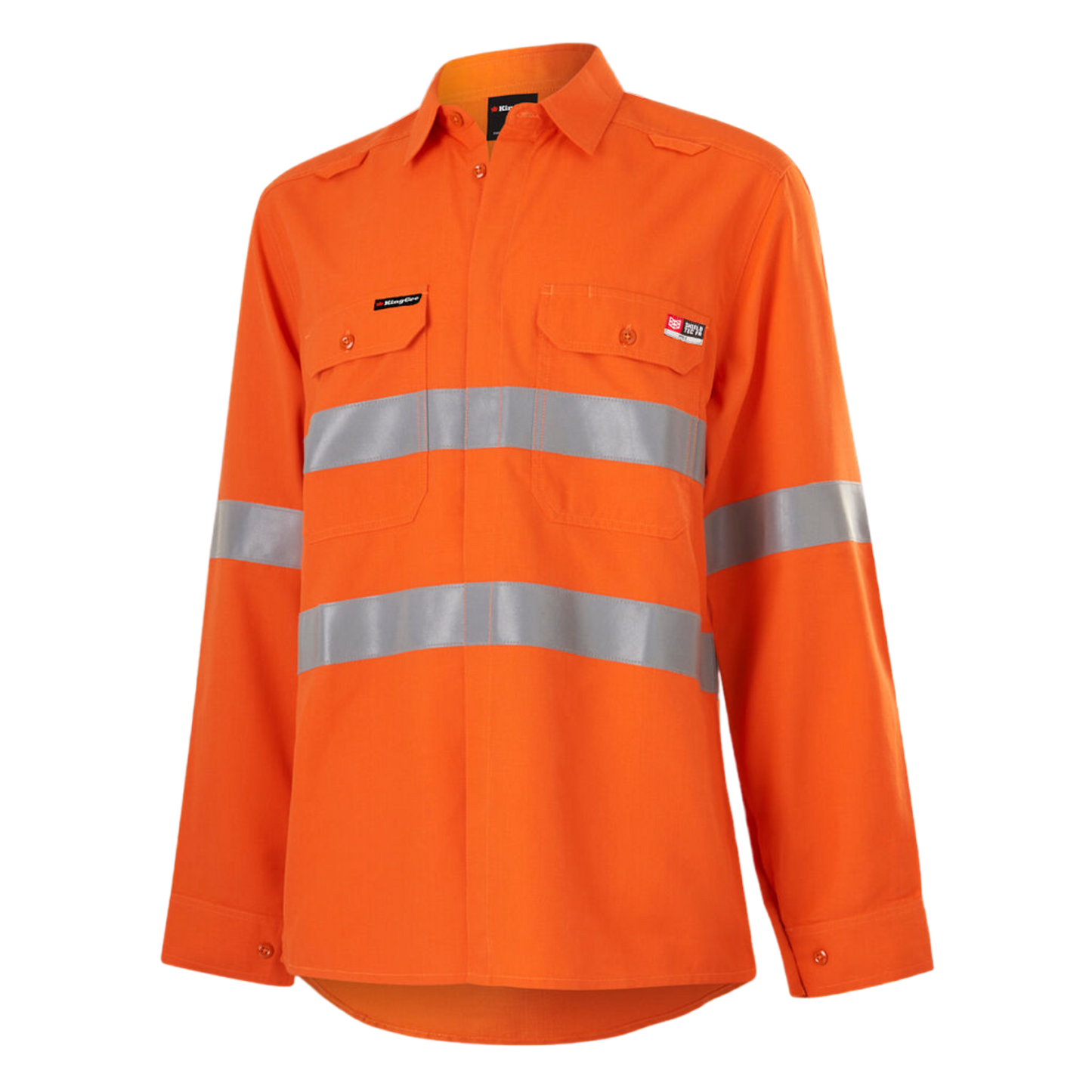 KingGee Women's Shieldtec Lenzing Fr Hi-Vis Open Front Taped Shirt - Orange