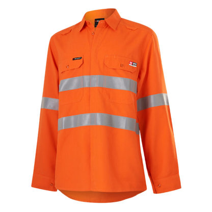 KingGee Women's Shieldtec Lenzing Fr Hi-Vis Open Front Taped Shirt - Orange