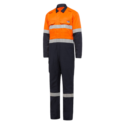 KingGee Men's Shieldtec Fr Hi Vis Two Tone Coverall With Fr Tape - Orange/Navy - STOUT/SHORT