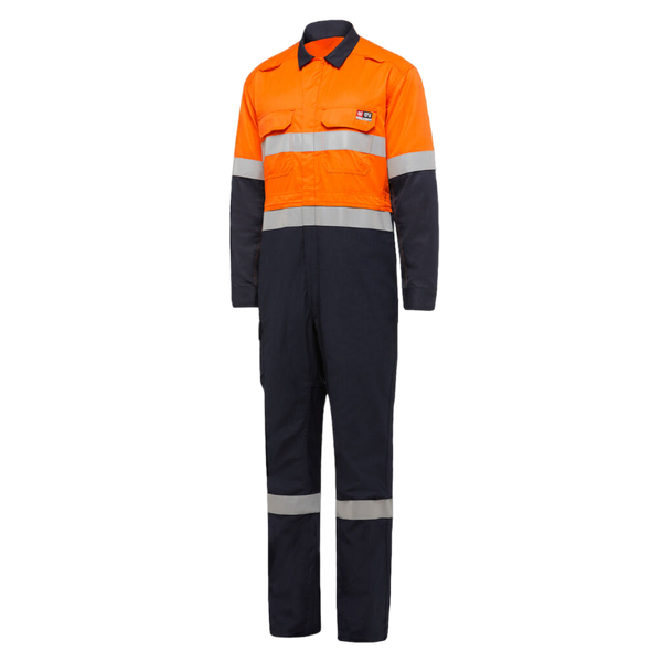 KingGee Men's Shieldtec Fr Hi Vis Two Tone Coverall With Fr Tape - Orange/Navy