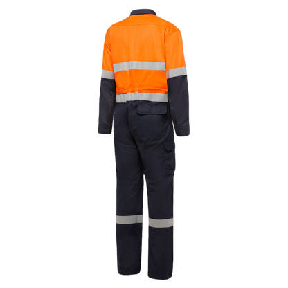 KingGee Men's Shieldtec Fr Hi Vis Two Tone Coverall With Fr Tape - Orange/Navy - STOUT/SHORT