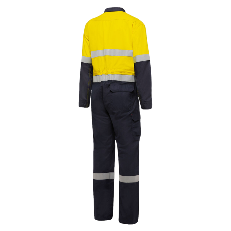 KingGee Men's Shieldtec Fr Hi Vis Two Tone Coverall With Fr Tape - Yellow/Navy