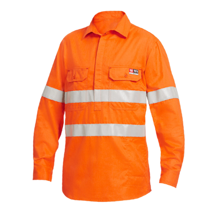 KingGee Men's Shieldtec Fr Hi Vis Closed Front Taped Shirt - Safety Orange
