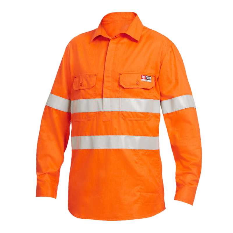 KingGee Men's Shieldtec Fr Hi Vis Closed Front Taped Shirt - Safety Orange