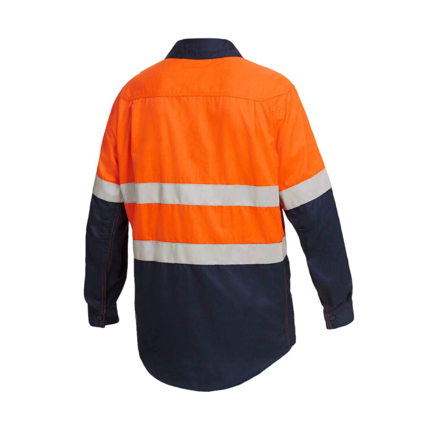 KingGee Men's Shieldtec Fr Hi Vis 2 Tone Open Front Taped Shirt - Orange/Navy