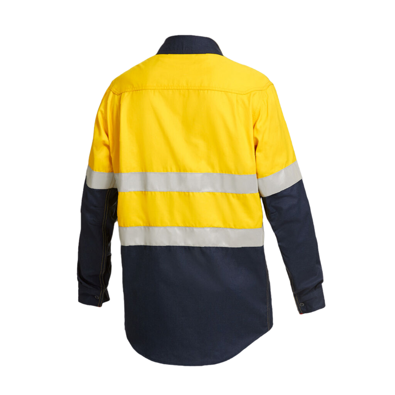 KingGee Men's Shieldtec Fr Hi Vis 2 Tone Open Front Taped Shirt - Yellow/Navy