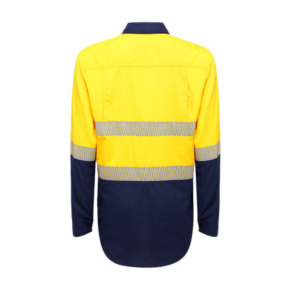 KingGee Men's Shieldtec Lenzing Fr Hi Vis 2Tone Open Front Taped Shirt - Yellow/Navy