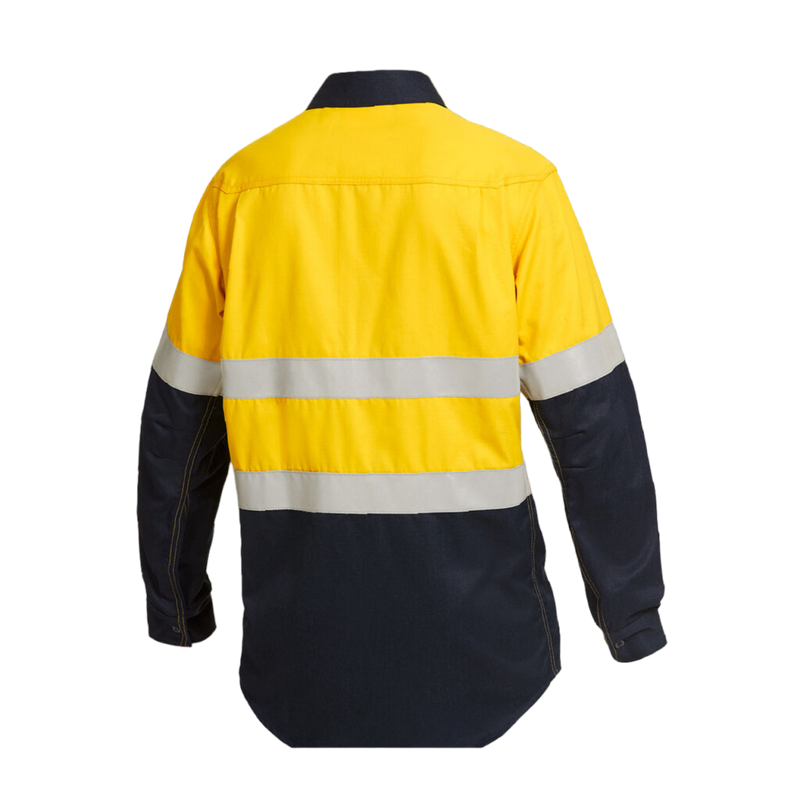 KingGee Men's Shieldtec Fr Hi Vis 2 Tone Closed Front Taped Shirt - Yellow/Navy