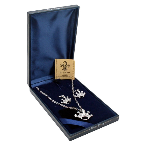 [Clearance] Lys Bleu Crown Pendant & Earrings Set with Swarovski Elements