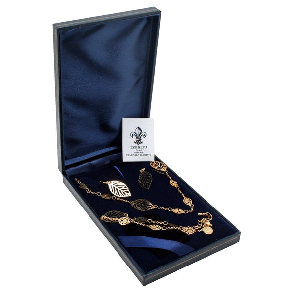 [Clearance] Lys Bleu Gold Leaves Necklace, Bracelet & Earrings Set