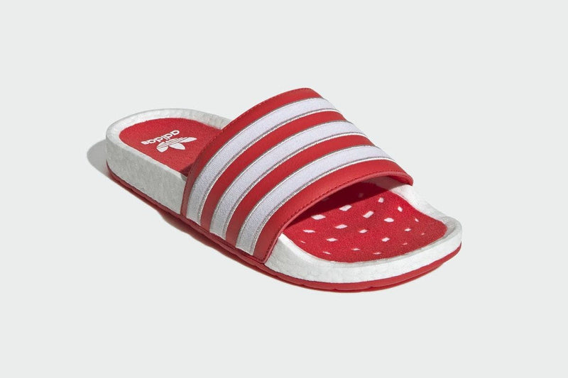 Adidas Originals Men's Adilette Boost Slides (Cloud White/Grey One/Red)