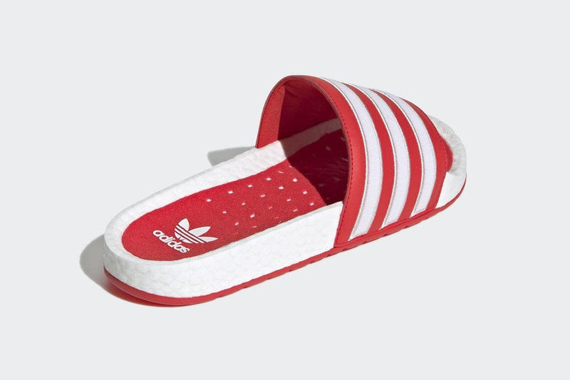 Adidas Originals Men's Adilette Boost Slides (Cloud White/Grey One/Red)