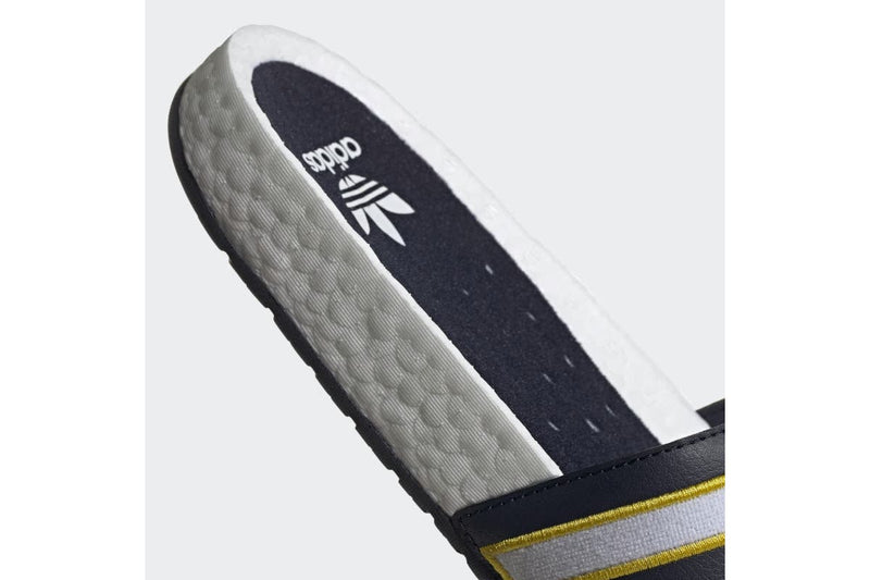Adidas Originals Men's Adilette Boost Slides (Cloud White/Legend Ink/Yellow)