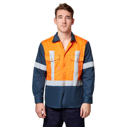 Stubbies Long Sleeve Spliced Drill Shirt - Orange Workwear Stubbies 