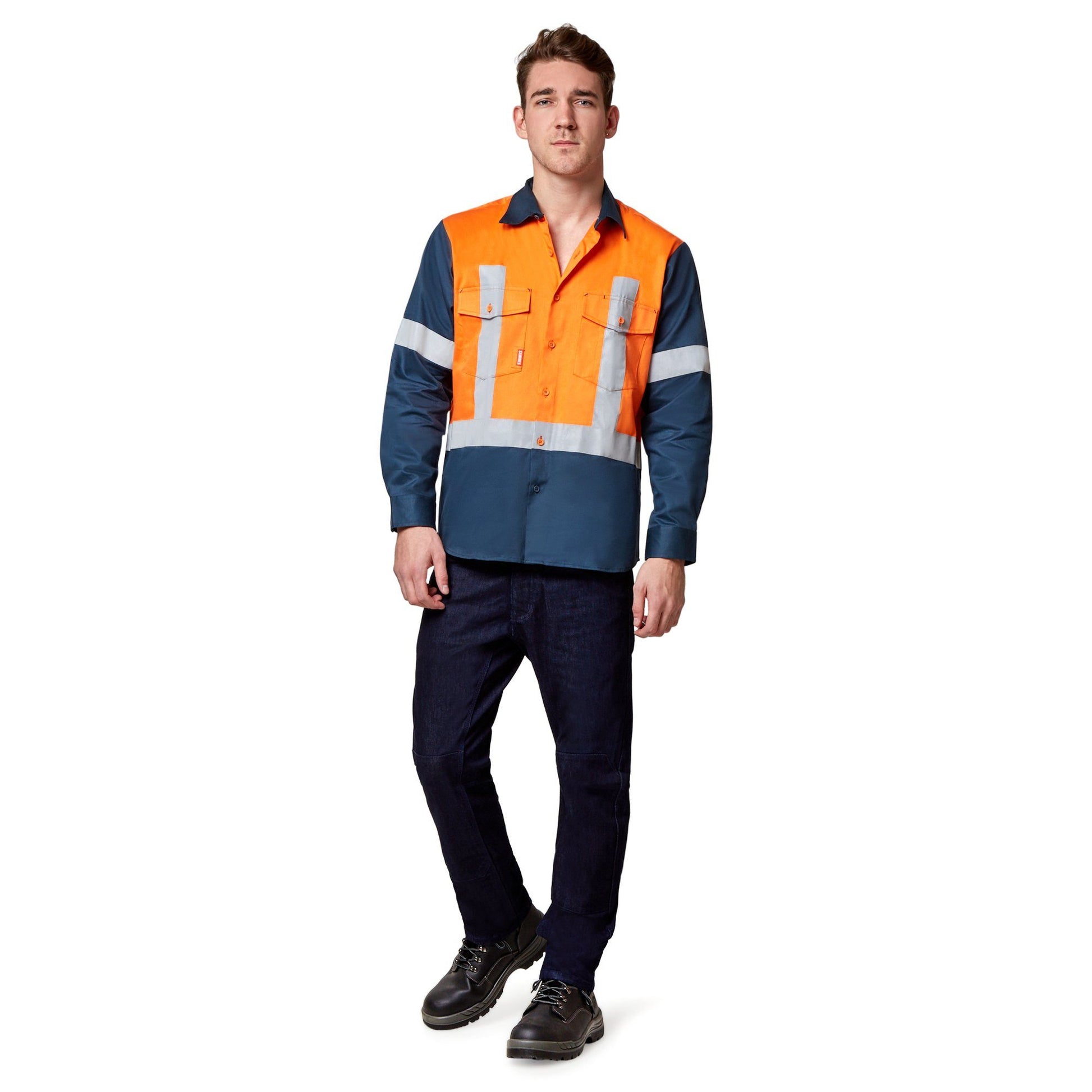 Stubbies Long Sleeve Spliced Drill Shirt - Orange Workwear Stubbies 