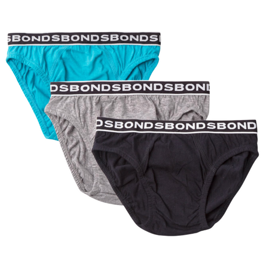 Bonds Boy's Brief 3 Pack - Blue/Grey/Black