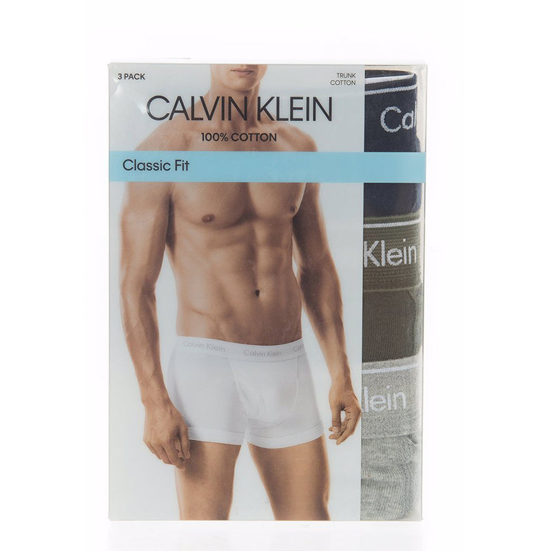 Calvin Klein Men's 3 Pack Cotton Classics Trunks - Shoreline/Deep Depths/Grey Heather