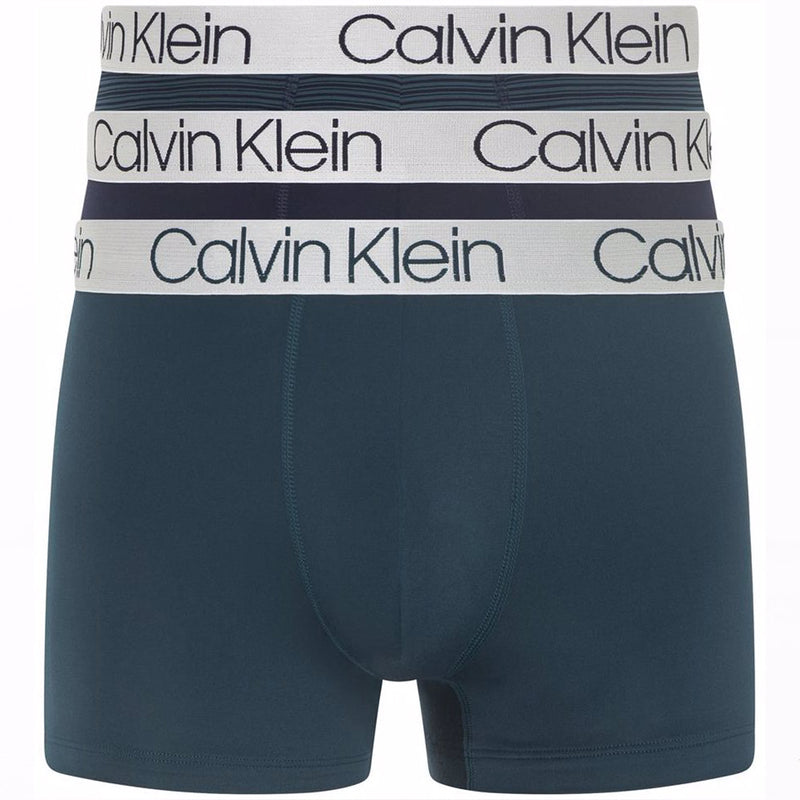 Calvin Klein Men's 3 Pack Trunks - Pacific Sea Teal/Connor Stripe Pacific Sea Teal Shoreline/Shoreline