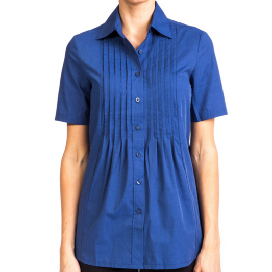 StyleCorp Short Sleeve Pleat Front Women's Shirt - Mid Blue