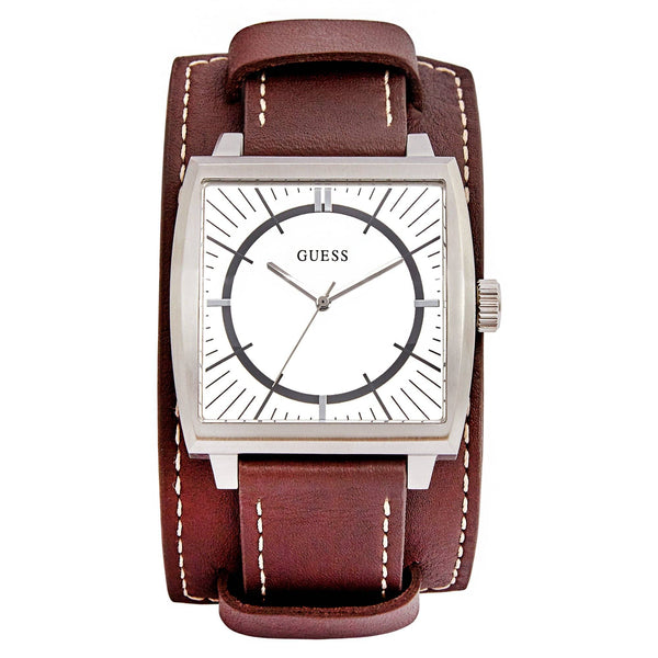 Guess Monarch Silver Brown Leather Cuff Watch Watches Isbister & Co Wholesale 